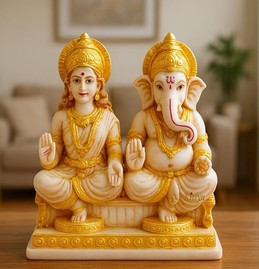Marble Look Laxmi Ganesh murti Statue for Pooja Room